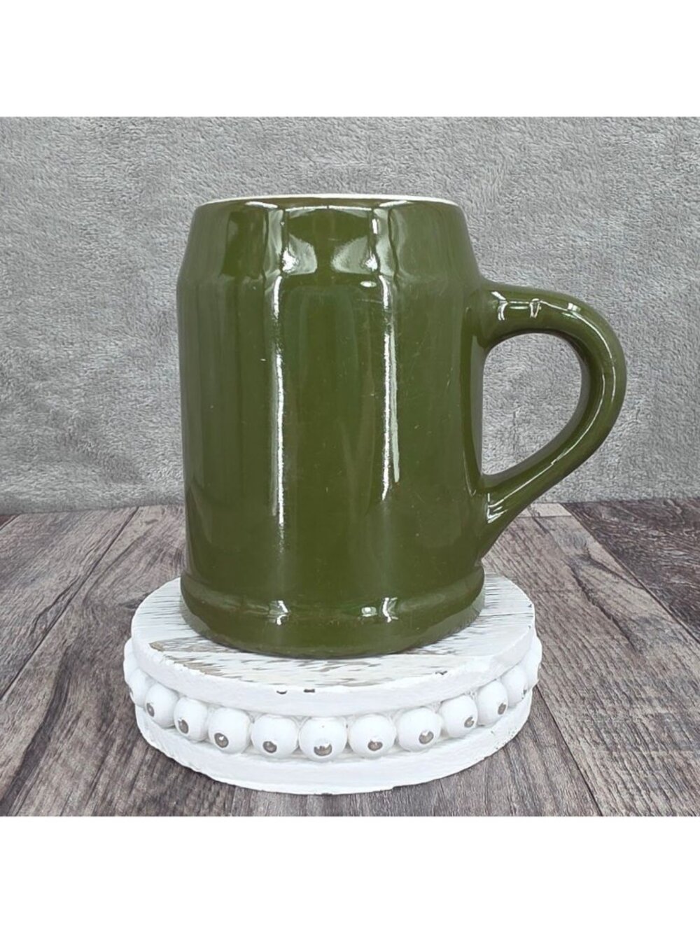 Hall China Company VTG Beer Stein Mug Olive Green USA Made 10oz Heavy Americana
